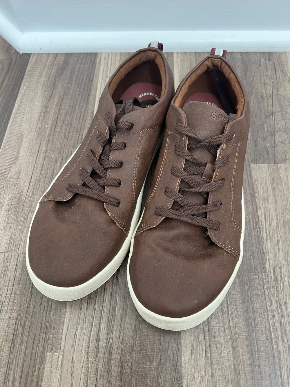 Sperry Top Spider Memory Foam Boys Cruise Brown Leather Shoes Tie Size 7M